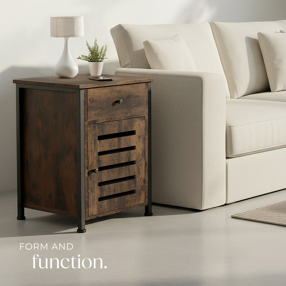 Tectake Waterford Single Door Single Drawer Rustic Dark Wood Bedside Table Image 8