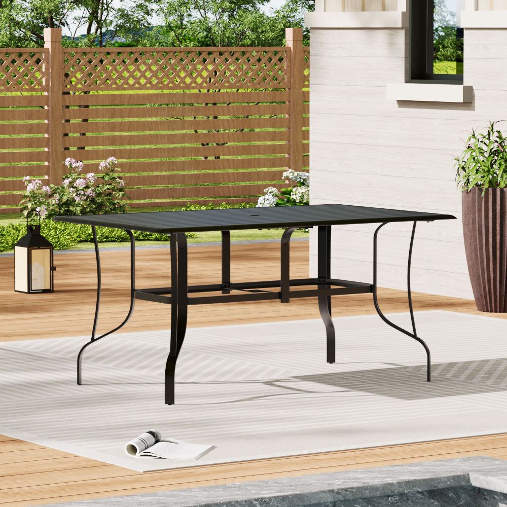 Living and Home 4 Seater Rectangular Slatted Patio Set with Parasol Hole Image 5