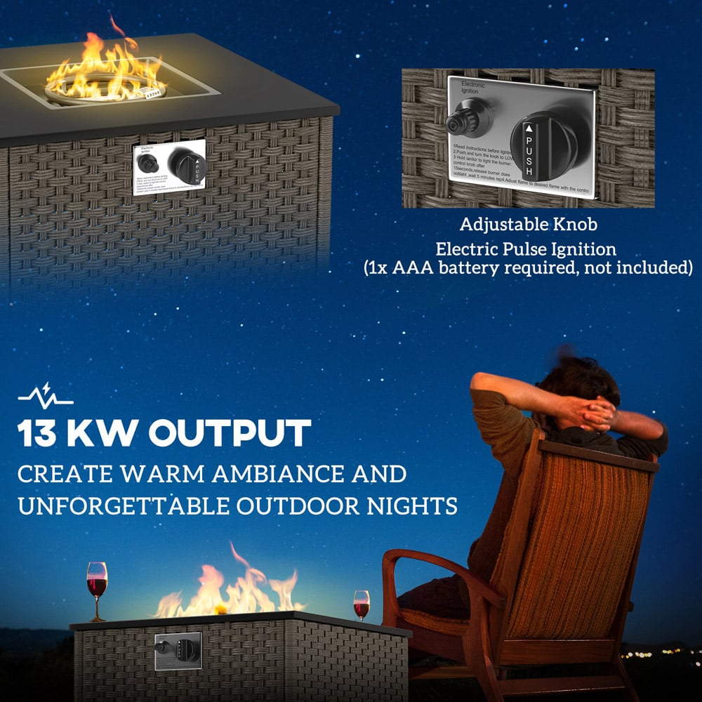 Outsunny 13KW Grey Rattan Propane Gas Fire Pit Table Image 5