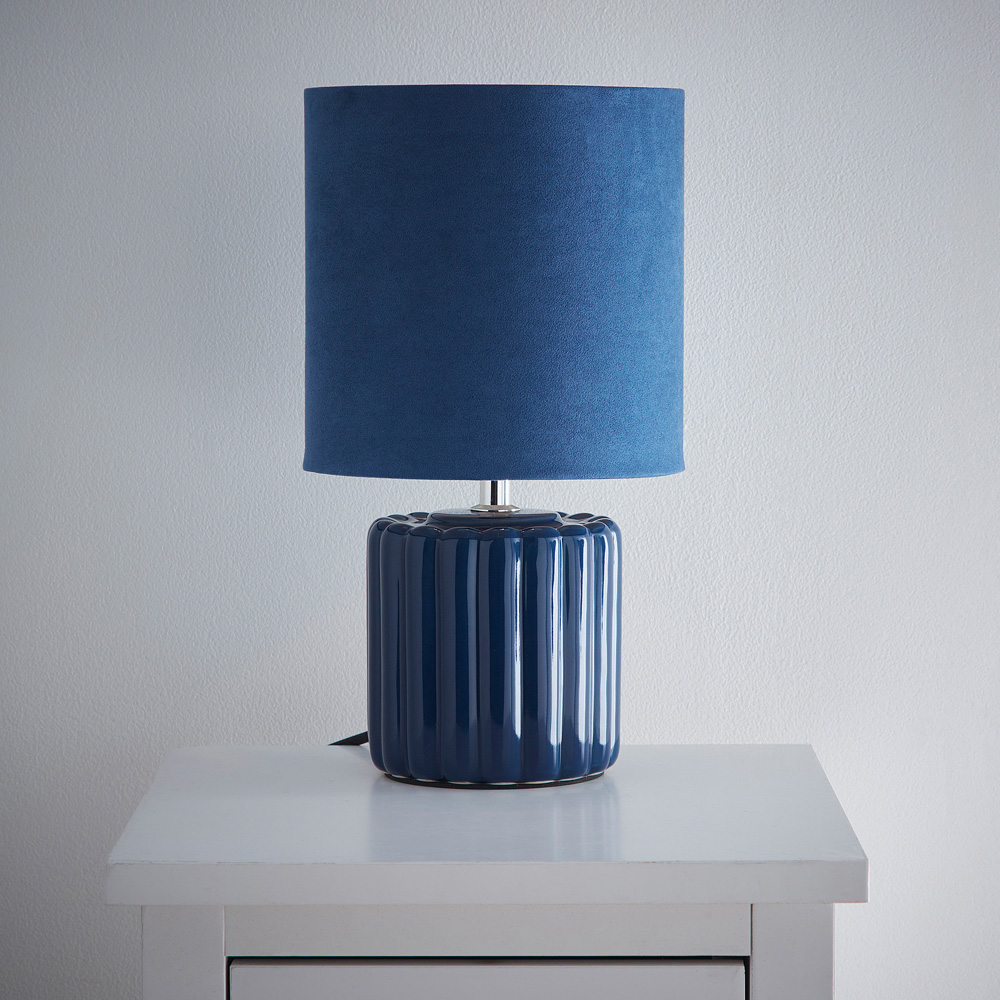 Kliving Zoe Blue Velvet Shade Ceramic Table Lamp Image 2