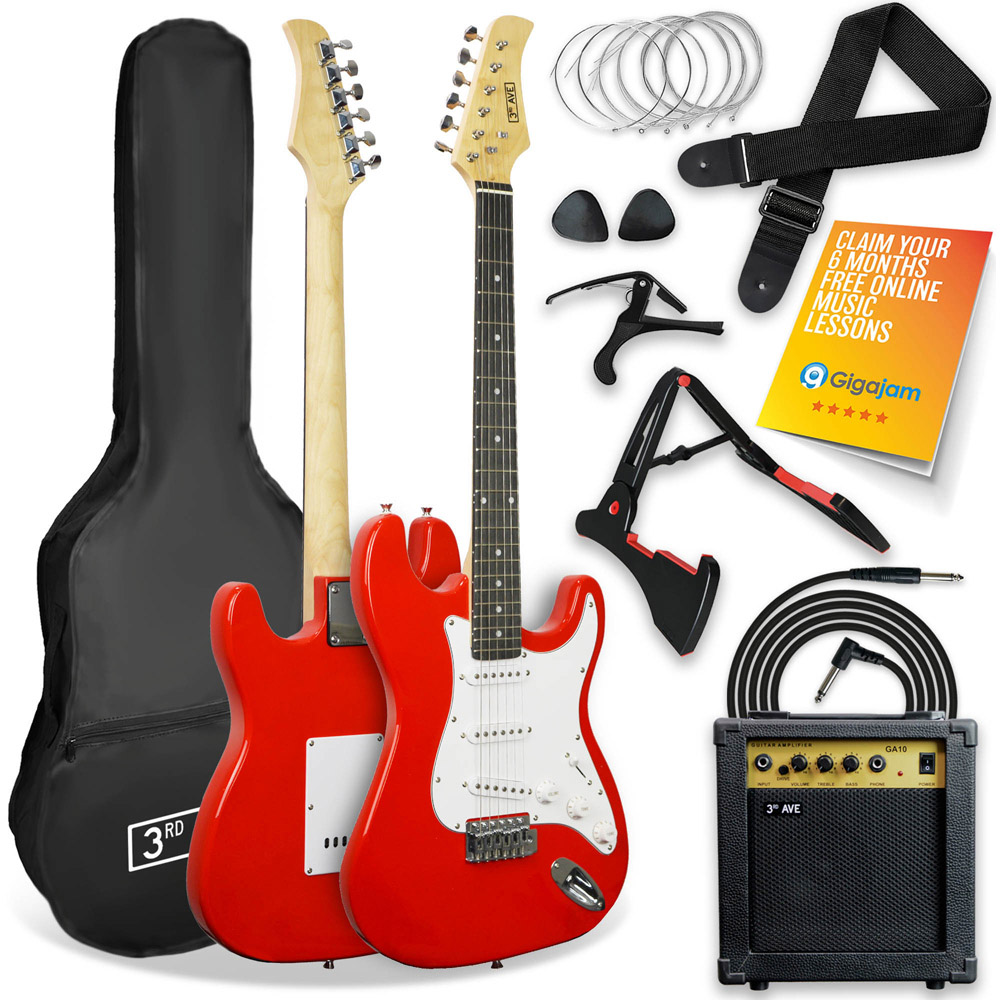 3rd Avenue Red Full Size Electric Guitar Set Image 1