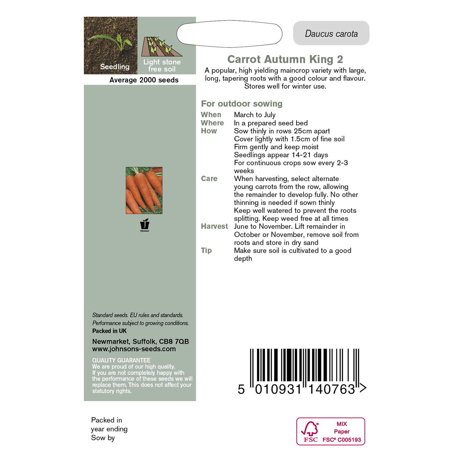 Johnsons Carrot Autumn King 2 Image 2