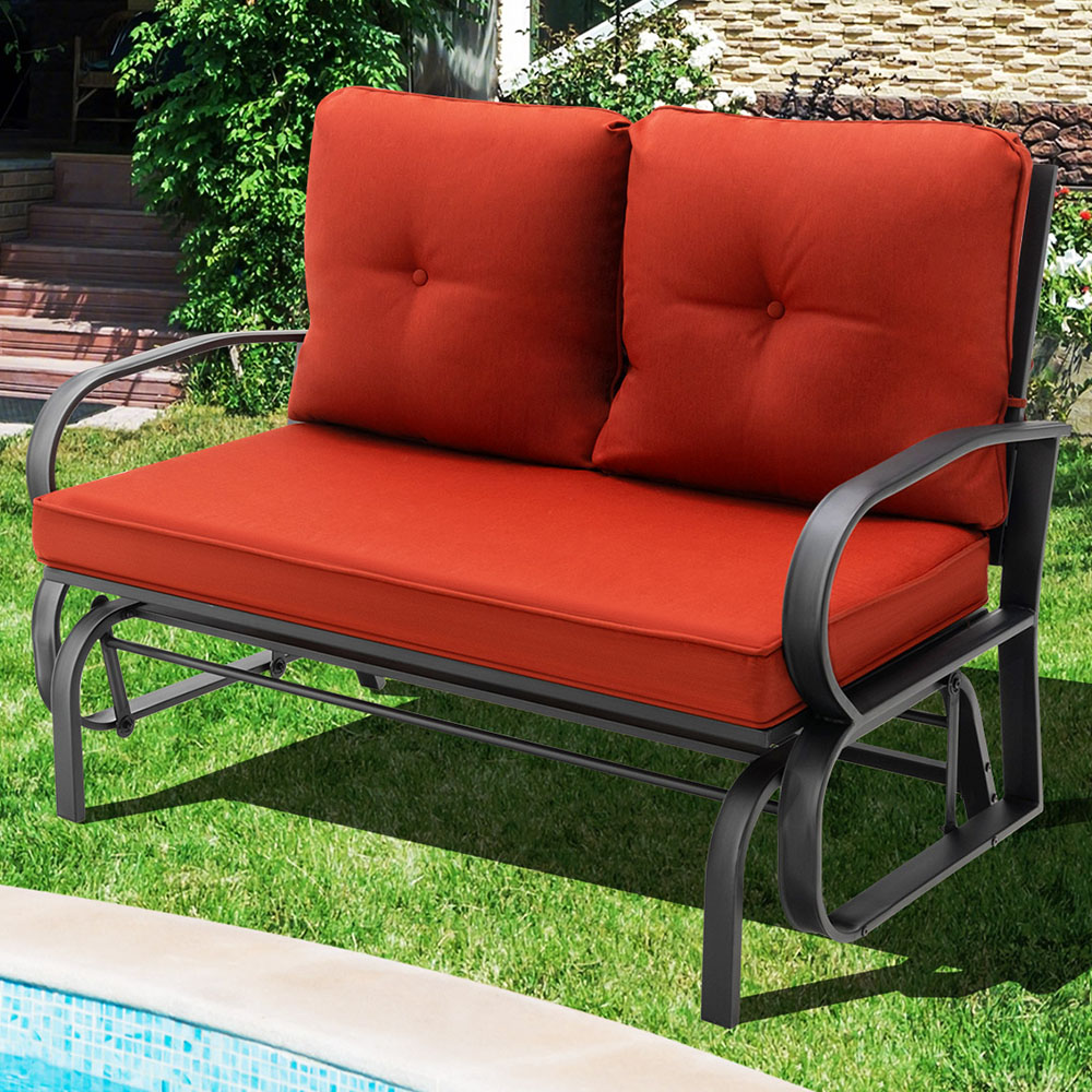 Costway 2 Seater Brick Red Outdoor Glider Bench with Cushions Image 1