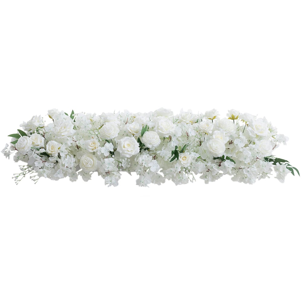 Living and Home White Artificial Cherry Blossom and Rose Garland Row Decoration 100 x 45cm Image 1