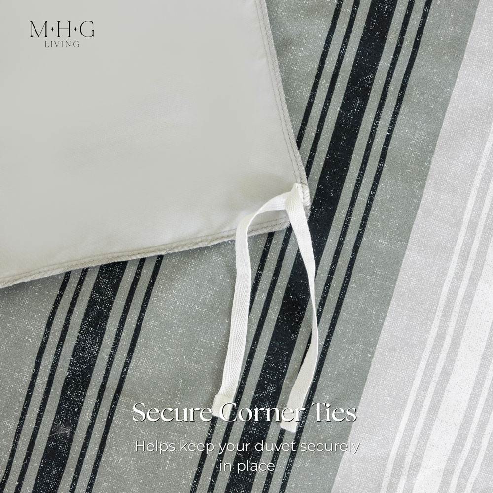 MHG Living King Size Midnight and Grey Charcoal Striped Reversible Duvet Cover Set Image 6