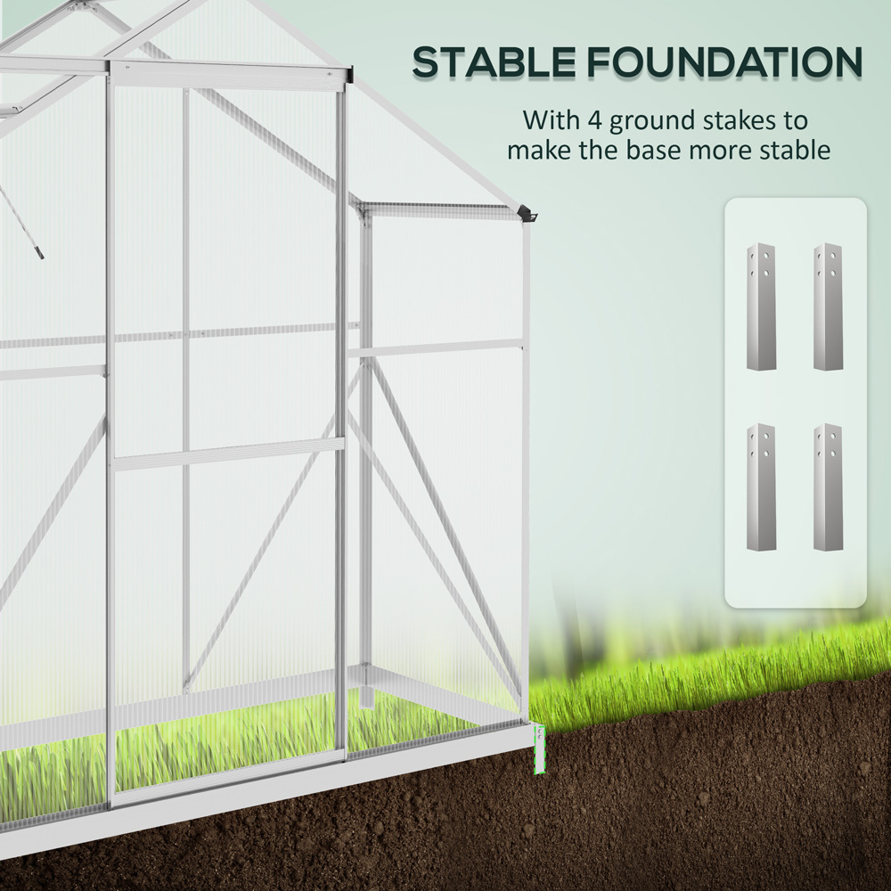 Outsunny 6 x 2.5ft Silver Aluminium Polycarbonate Greenhouse Image 4