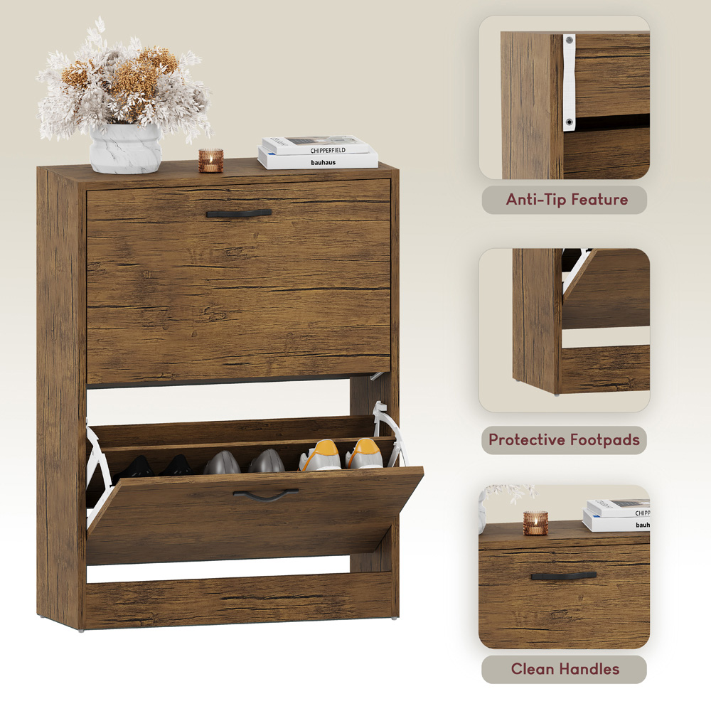 VIDA DESIGNS 2 Drawer Antique Brown Shoe Cabinet Image 8