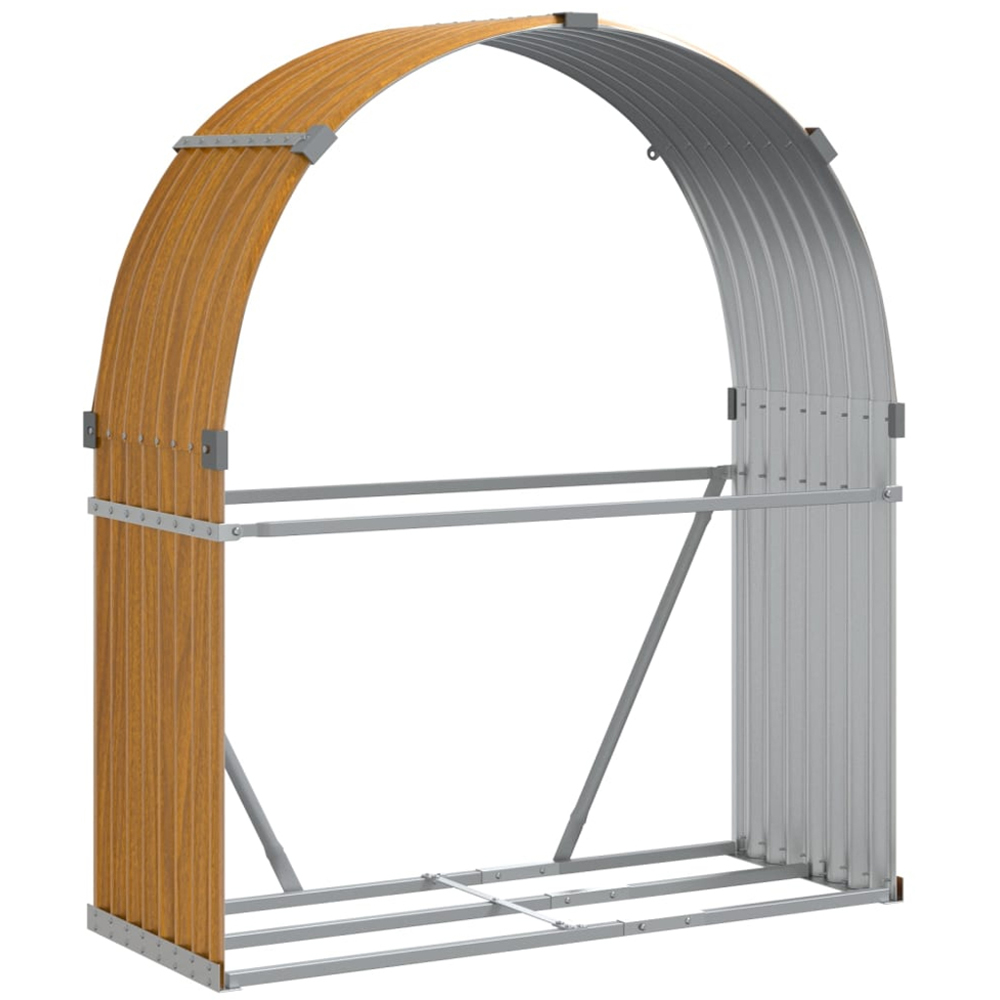 vidaXL Brown Galvanised Steel Firewood Log Holder 140 x 120 x 45cm Image 1
