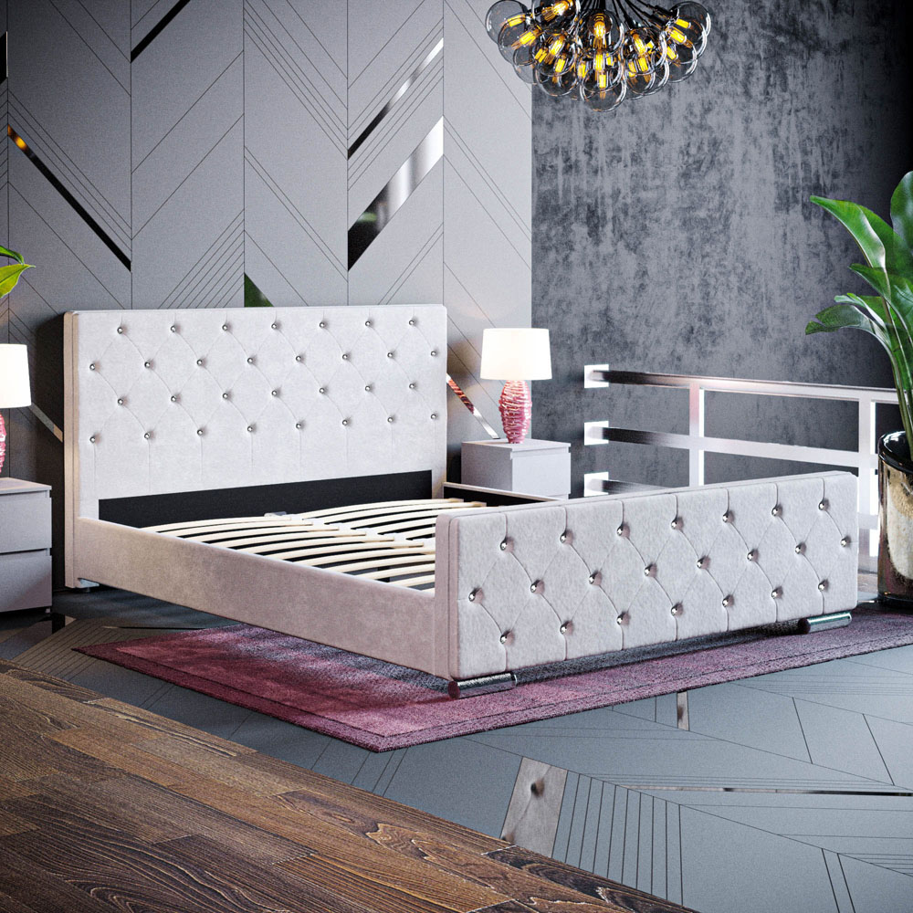Vida Designs Arabella King Size Light Grey Velvet Bed Frame Image 8