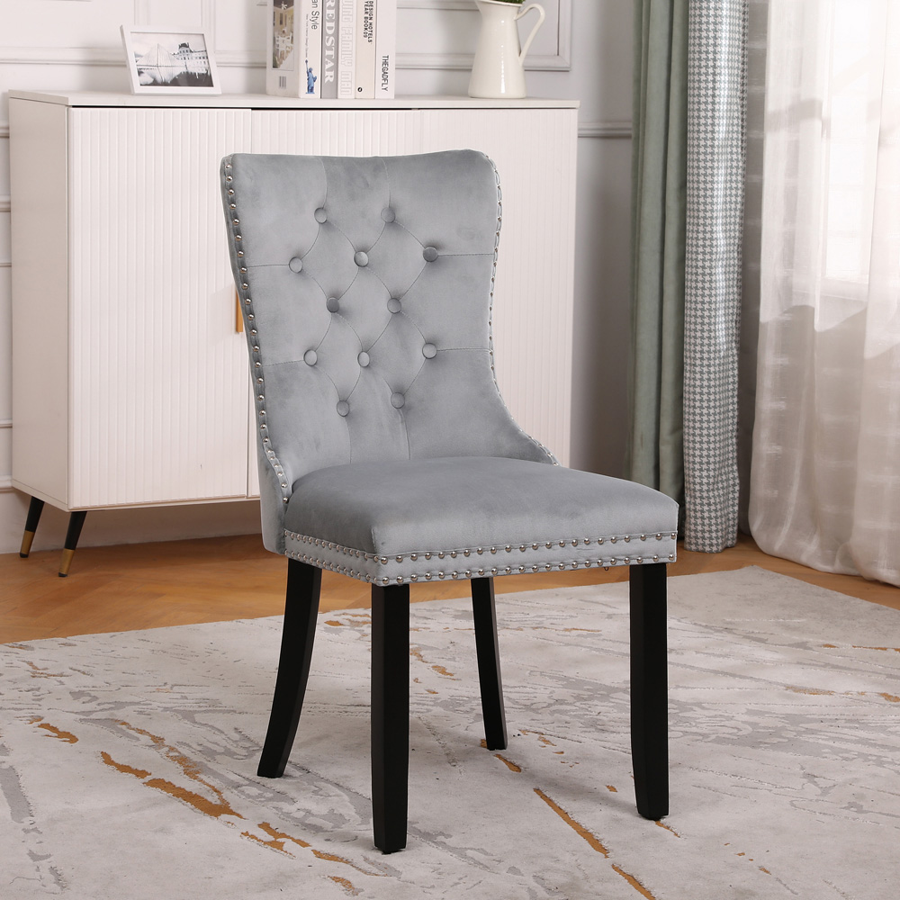 Neo Set of 2 Grey Studded Velvet Dining Chair Image 4