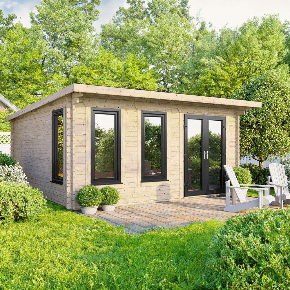 Power Sheds 16 x 14ft Right Double Door Pent Log Cabin Image 2