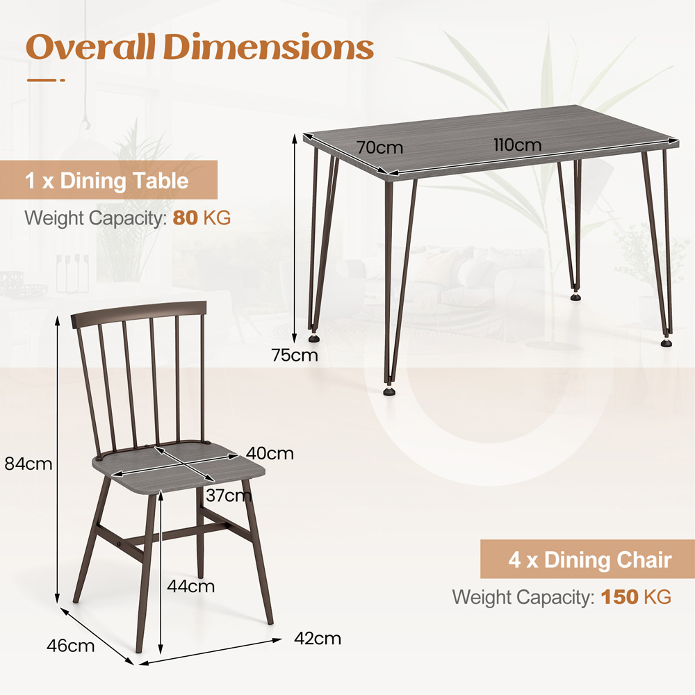 Costway 4 Seater Dining Set with Swivel Feet Grey Image 8
