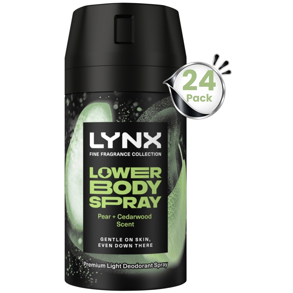 Lynx Fine Fragrance Men's Pear and Cedarwood 72H Freshness Lower Body Spray 100ml 24 Pack Image 1