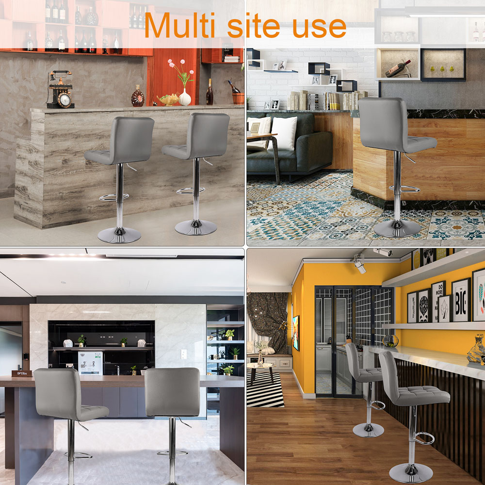Rattrix Set of 2 Grey Leather Height Adjustable Swivel Bar Stools Image 8