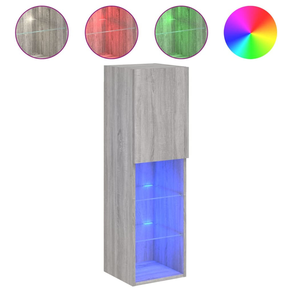 vidaXL Single Door 3 Shelf Grey Sonoma TV Cabinet with LED Lights Image 2