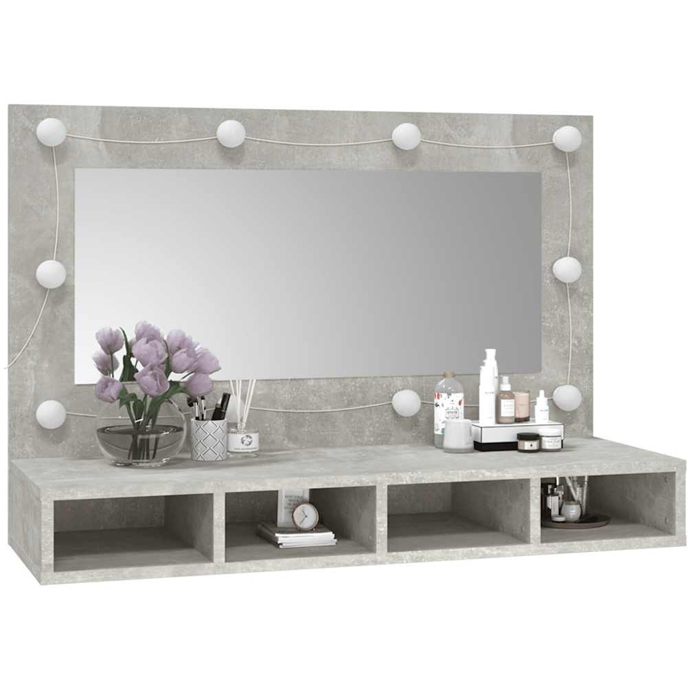 vidaXL 4 Shelf Concrete Grey Wall Mounted Mirrored Cabinet with LED Image 5