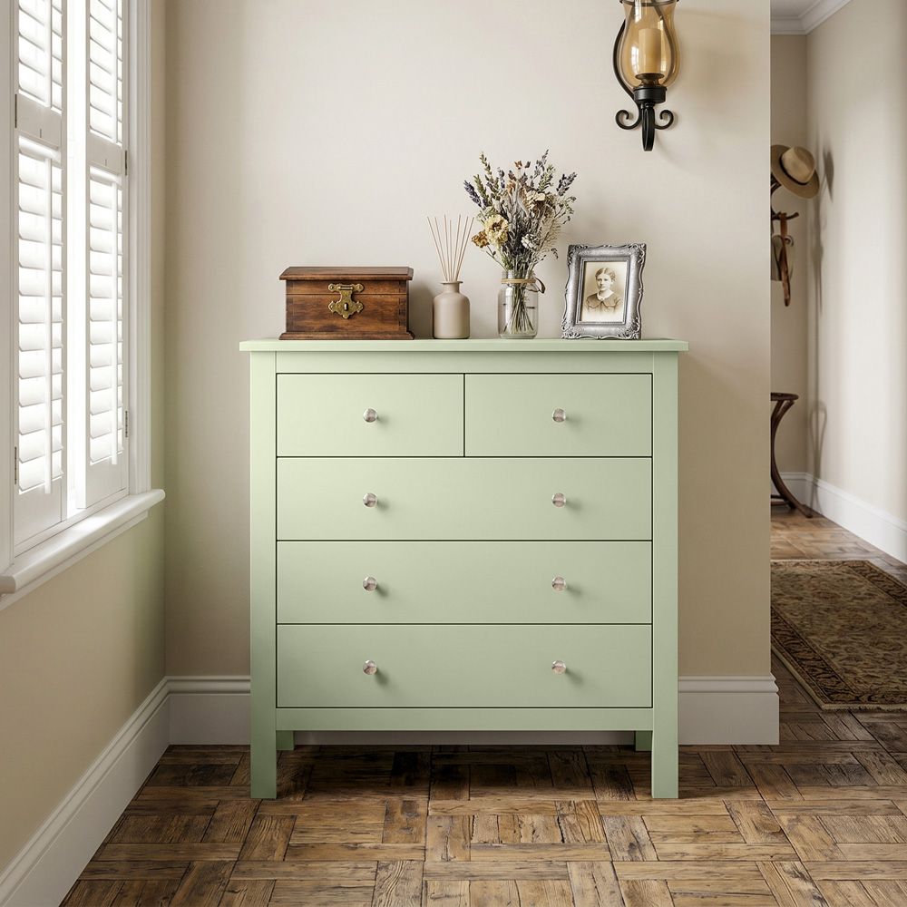 HOMCOM 5 Drawer Sage Green Modern Dresser Image 4
