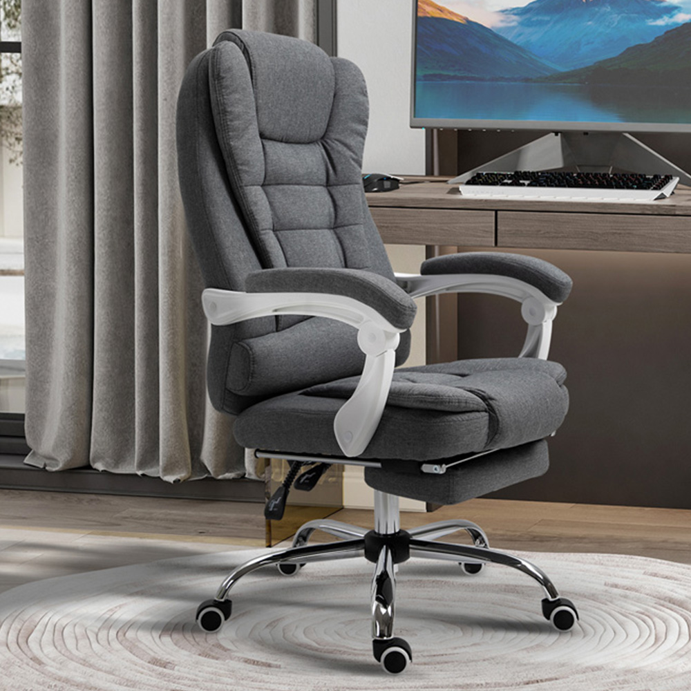 Portland Grey Linen Computer Desk Office Chair Image 1