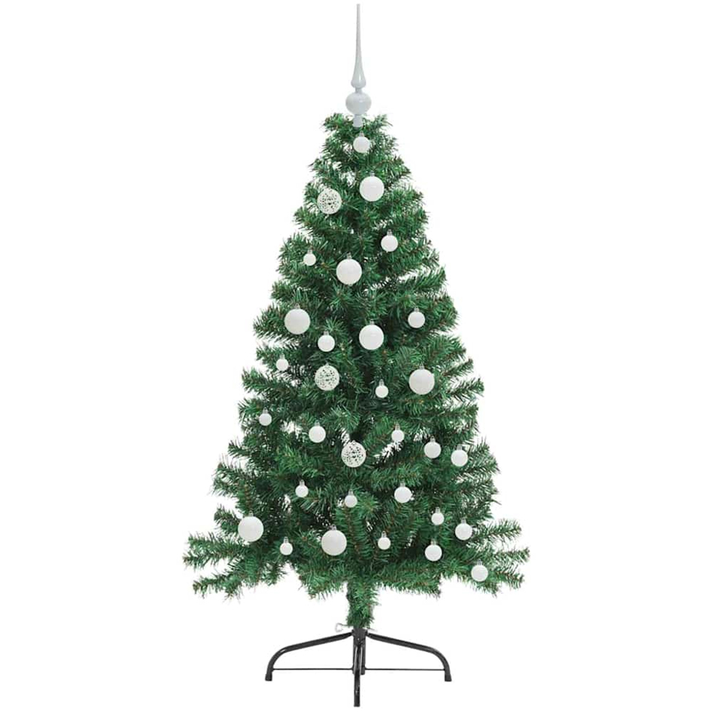 vidaXL Pre-Lit White Baubles Green Artificial Christmas Tree 4ft Image 4