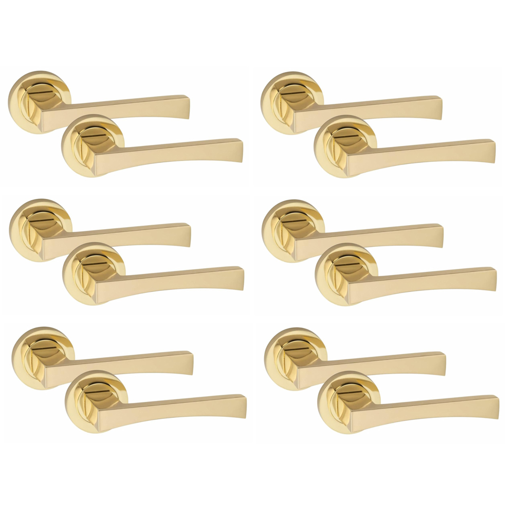 Golden Grace Electro Brass Wave Latch Handles Set 52mm 6 Pack Image 1