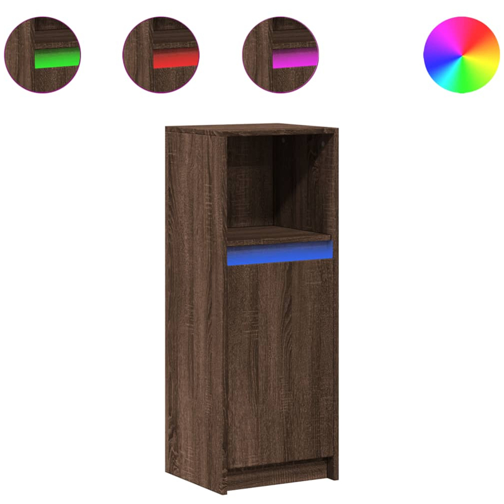 vidaXL Single Door Single Shelf Brown Oak Sideboard with RGB LED Lights Image 2