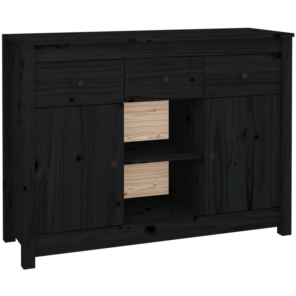 vidaXL 2 Door 3 Drawer 2 Shelf Black Wooden Sideboard Image 2