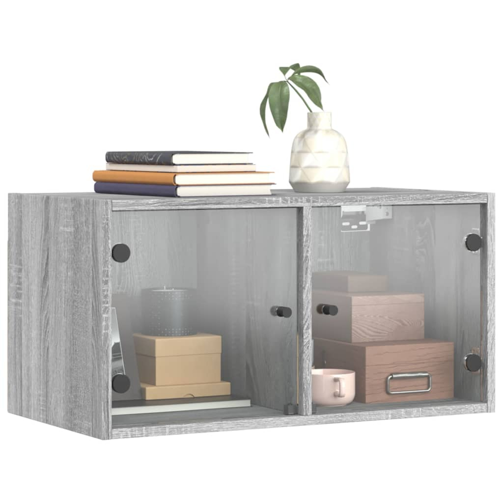 vidaXL 2 Glass Door 2 Shelf Grey Sonoma Wall Cabinet Set of 2 Image 3