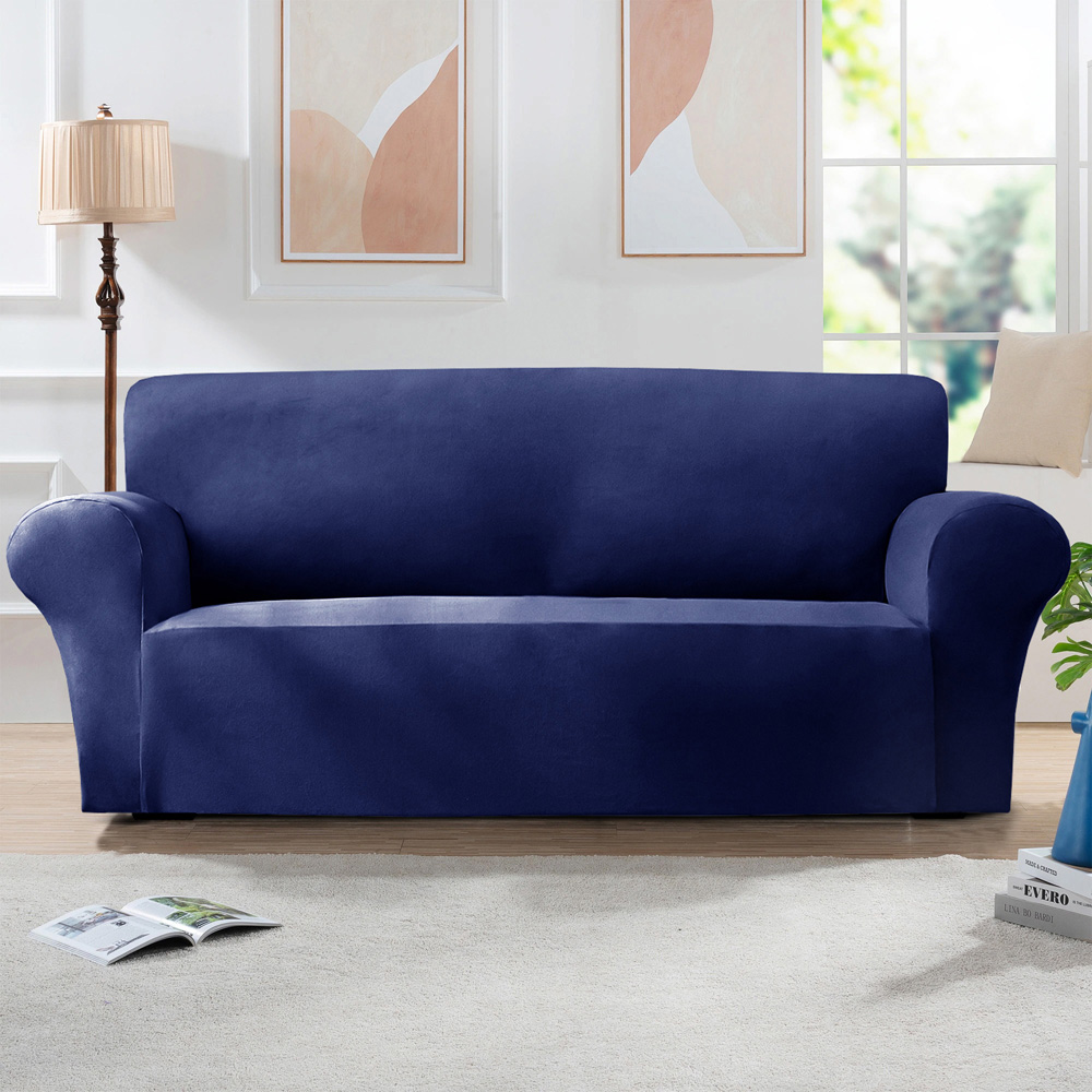 Homerepublic 3 Seater Navy Mink Velvet Stretch Fit Sofa Cover Image 2