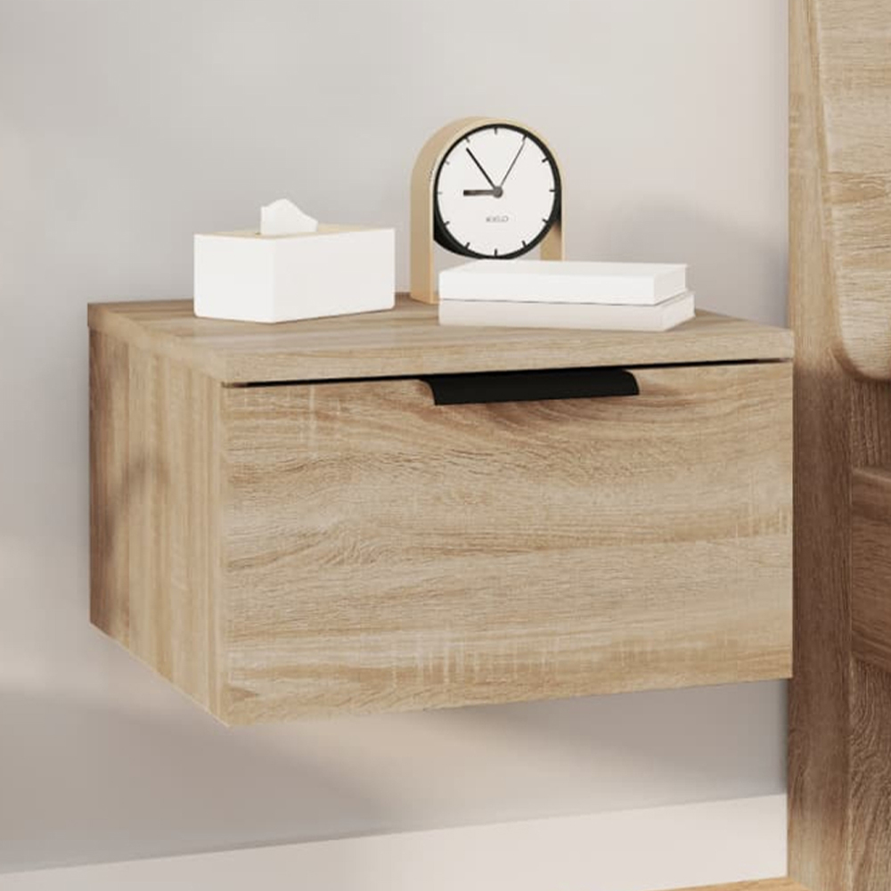 vidaXL Set of 2 Sonoma Oak Wall Mounted Bedside Cabinet Image 1