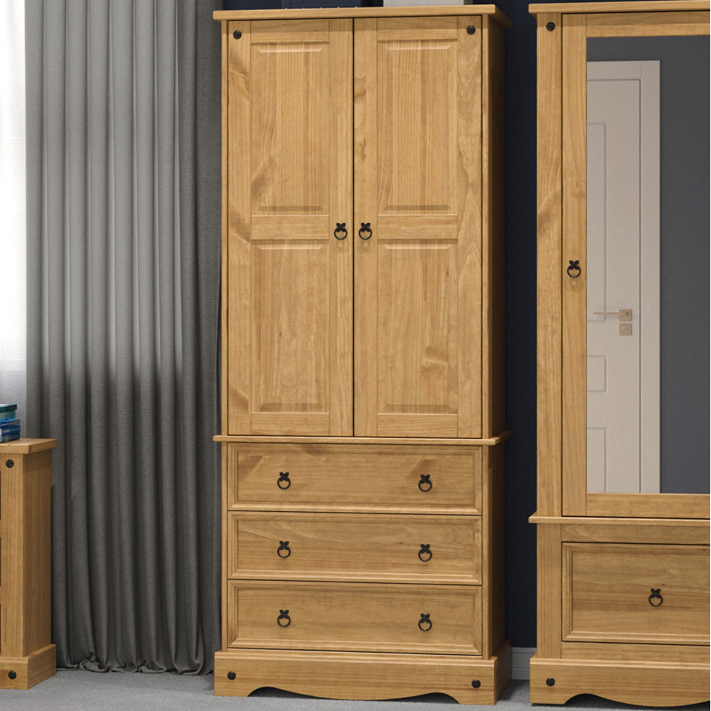 Corona 2 Door 3 Drawer Antique Wax Finish Wardrobe Image 1