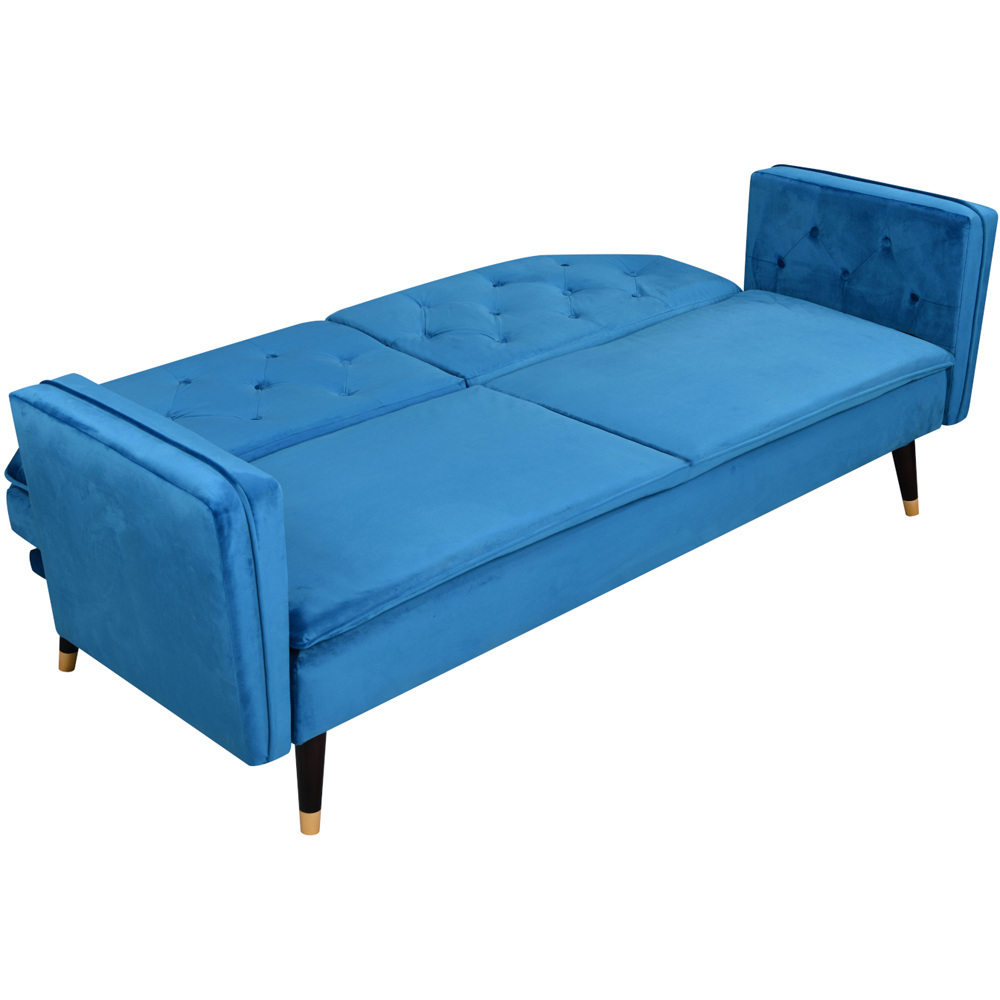Comfy Living 3 Seater Blue and Gold Plush Velvet Tufted Sofa Bed Image 2