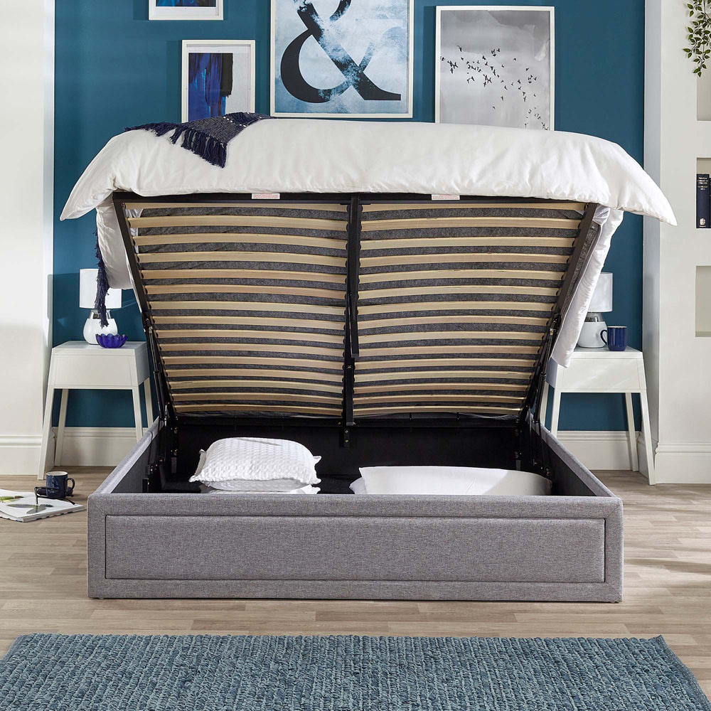 Aspire Castleton King Size Grey Linen Ottoman Bed with Quilted Headboard Image 5
