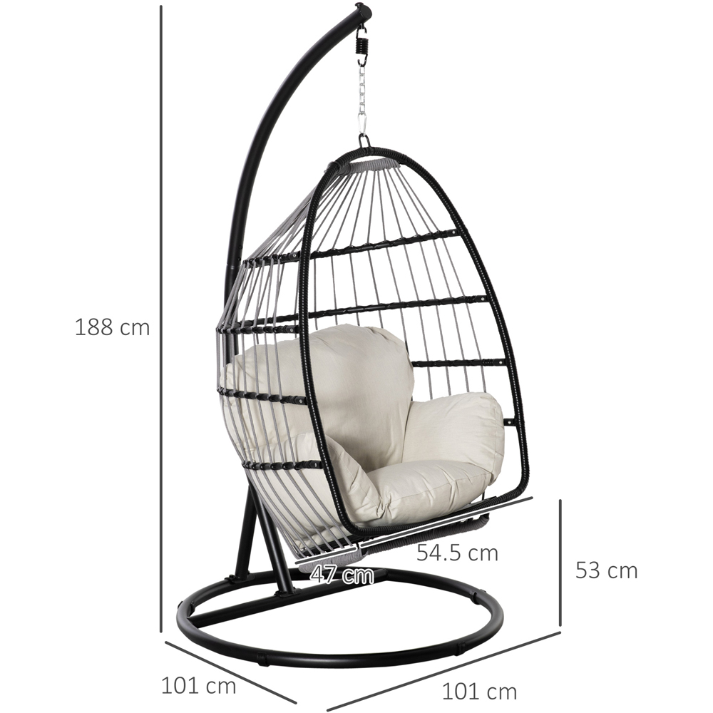 Outsunny Black Rattan Hanging Egg Chair with Cushion Image 7