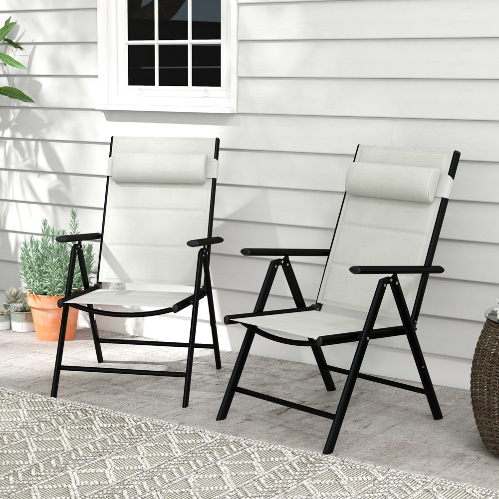 Outsunny Set of 2 Light Gey Folding Chairs with Adjustable Back Image 1