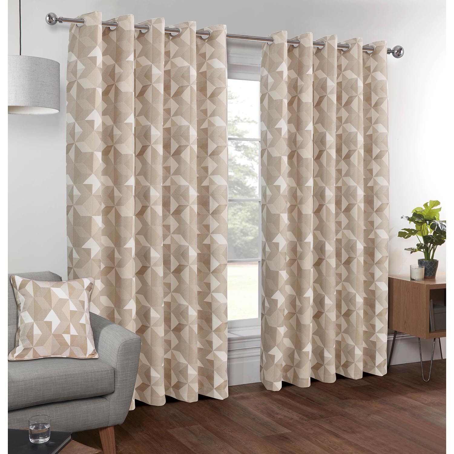 Chicago Natural Geo Eyelet Curtain 168 x 137cm Image 2