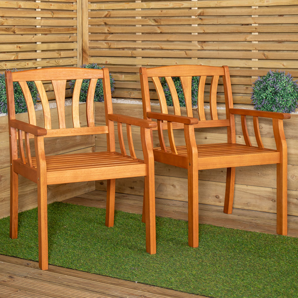 Samuel Alexander Kapalua Set of 2 Wooden Slatted Outdoor Dining Chair Image 1