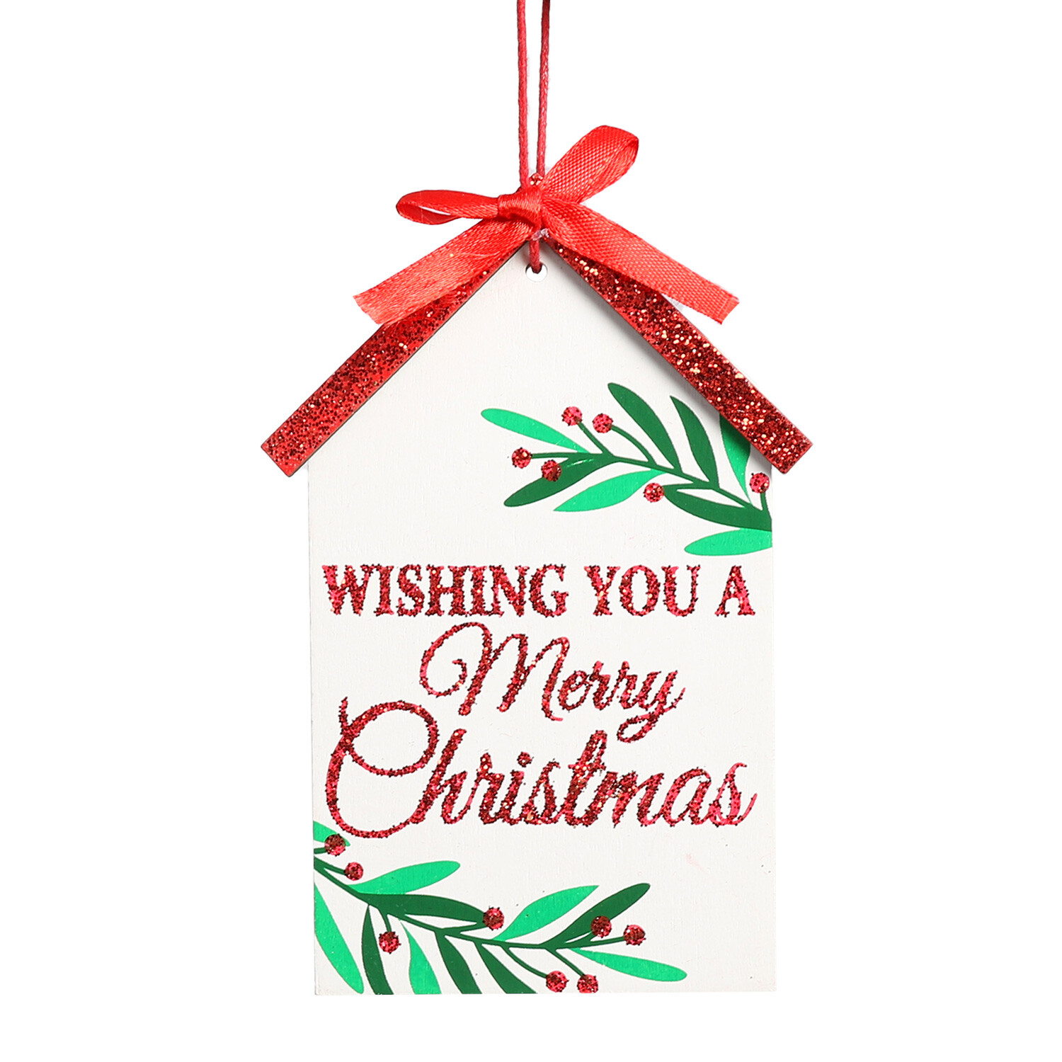 White Wooden Merry Christmas Hanging Ornament Image 1