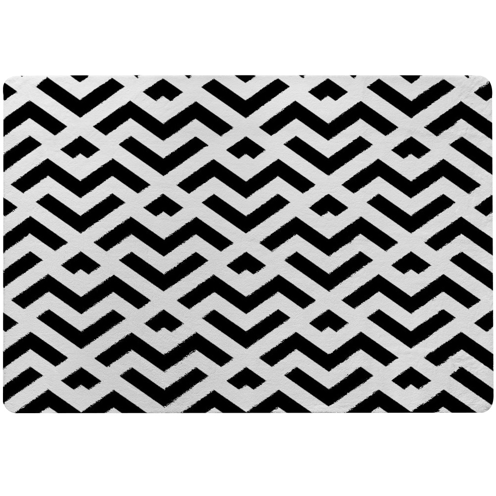 Benjamin Tate Design Faux Wool Small Black and White Geometric Rug 110 x 60cm Image 1