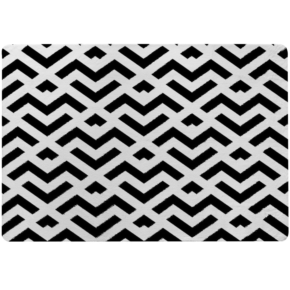 Benjamin Tate Design Faux Wool Large Black and White Geometric Rug 200 x 140cm Image 1