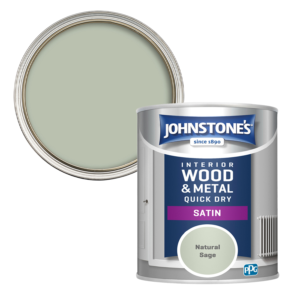 Johnstone's Quick Dry Metal and Wood Natural Sage Satin Paint 750ml Image 1