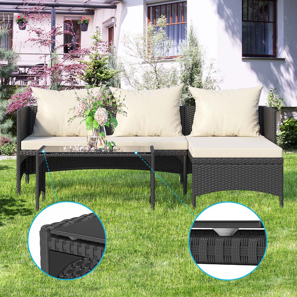 Rattrix 3 Seater Black Rattan Garden Chaise Conversation Set with Cushion Image 4