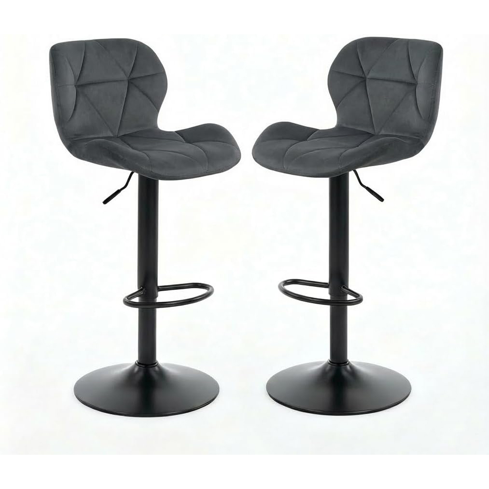 Alivio Dark Grey Velvet Height Adjustable Swivel Bar Stool Set of 2 Image 2