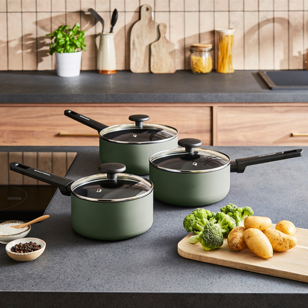 Morphy Richards Green Recycled Aluminium 3 Piece Saucepan Set Image 2
