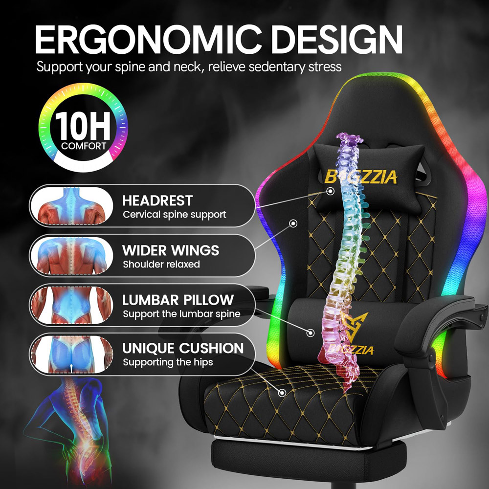 Rattrix Black Reclining RGB Gaming Chair with LED Lights and Footrest Image 3