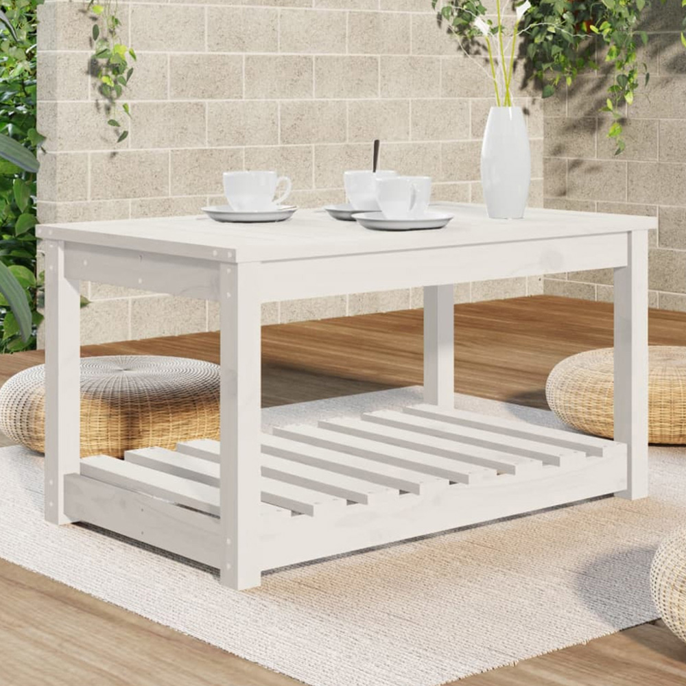vidaXL Single Shelf White Solid Pine Wood Slatted Garden Table 82.5 x 50.5cm Image 1
