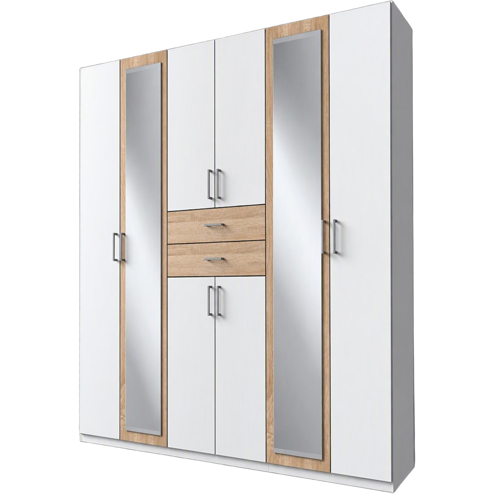TJ'S Bristol 8 Door 2 Drawer White and Oak Wardrobe Image 2