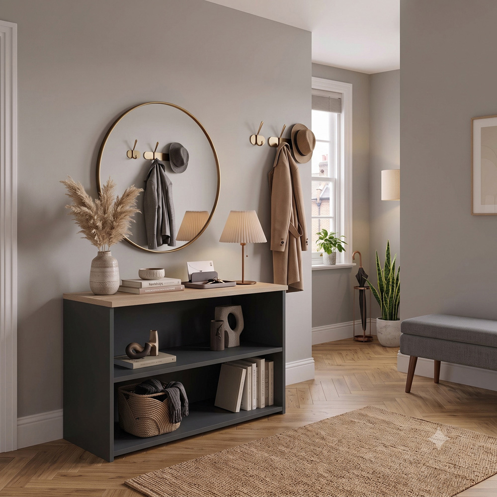 Shefa Line MODU 80 2 Shelf Graphite and Wotan Oak Open Storage Unit Image 3