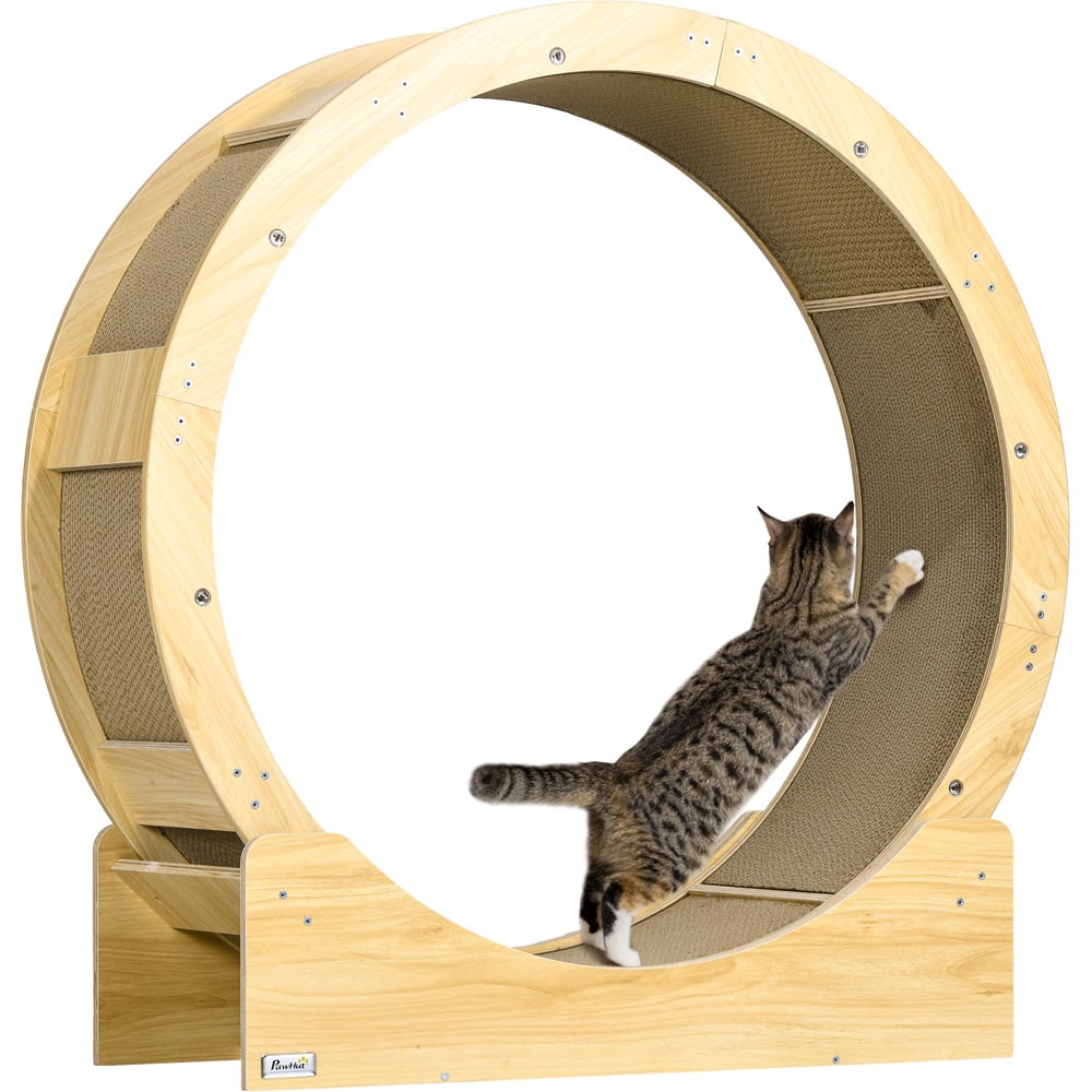 PawHut Oak Cat Wheel Scratching Pads with Brake Image 1
