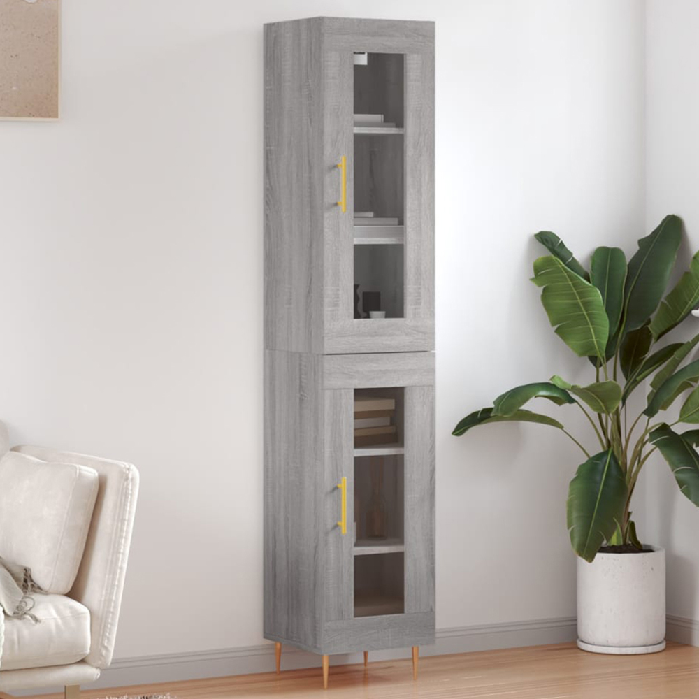 vidaXL 2 Glass Door Grey Sonoma Highboard Image 1