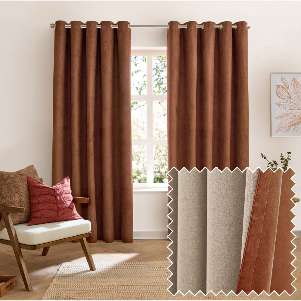 Furn Verso Cinnamon Reversible Suede-Look Blackout Eyelet Curtains 229 x 229cm Image 6